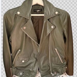 Slate and Willow Olive Genuine Leather Moto Jacket with Silver Hardware size S